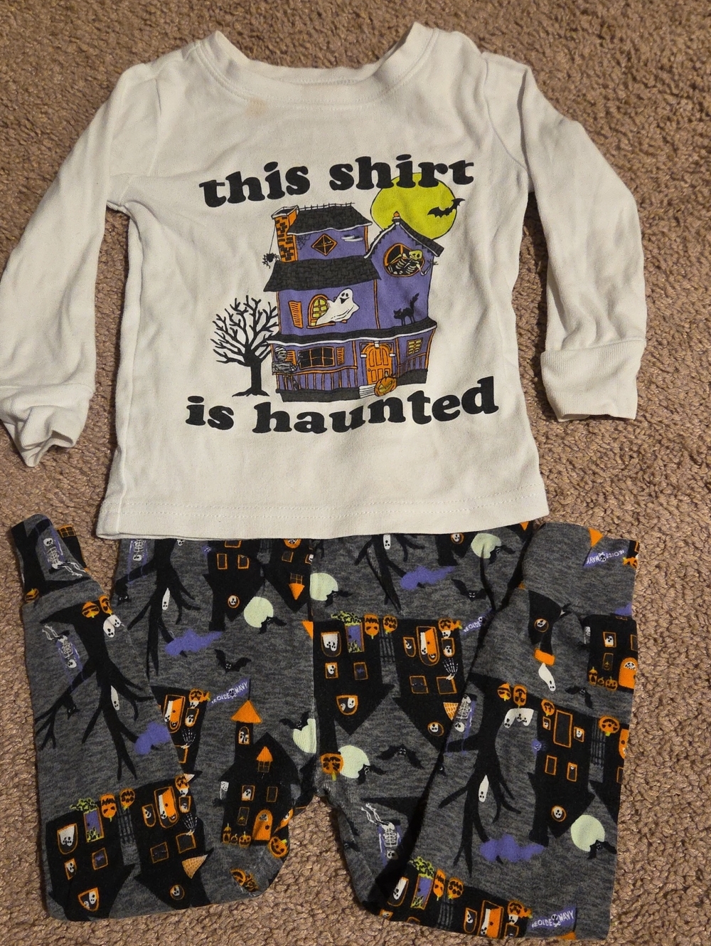 Kids Halloween Haunted House Pajama Set - White & Gray